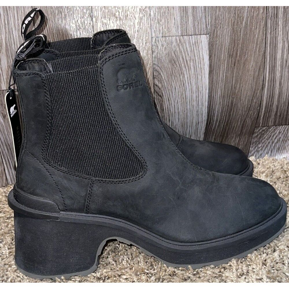 Sorel Hi Line Womens Size 9 Waterproof Heeled Chelsea Boots Black New